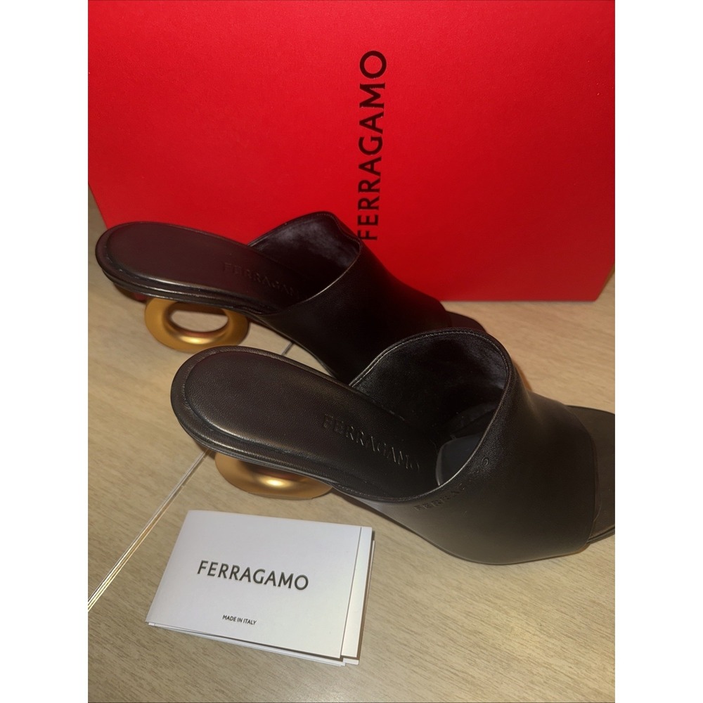 Salvatore Ferragamo 'Astro' Mule Black Leather Sandal Women's 8 1/2 US - Picture 5 of 13